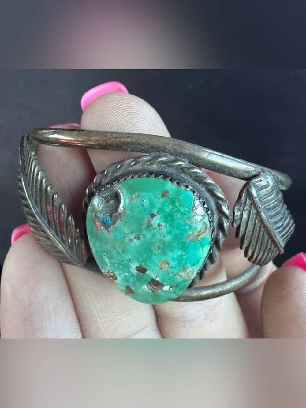 Sterling Silver Cuff Bracelet with Green Turquoise Stone
